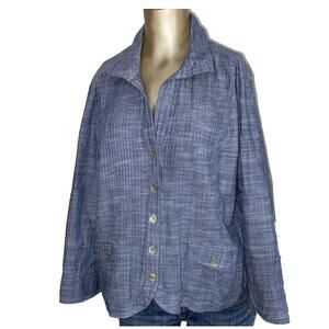 Chico’s 2 Lightweight Chambray Blazer Jacket Button Up Blue Women Large Classic